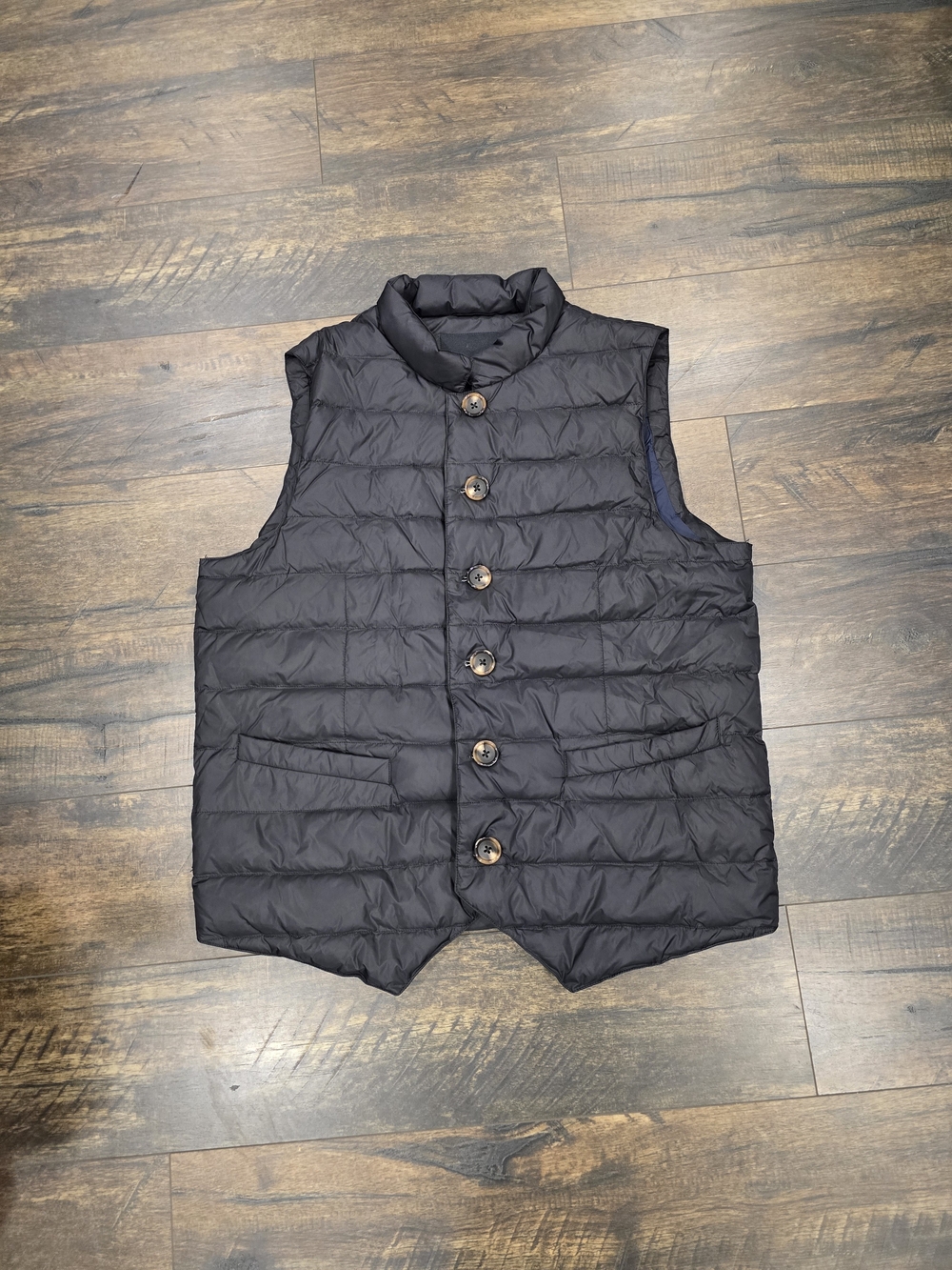 Men's Black Quilted Button-Front Vest